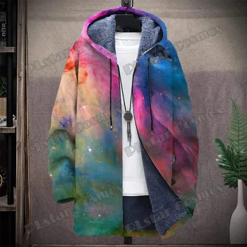 Мода Пространство Галактики Красочный узор туманности 3D печать Модная мужская куртка с капюшоном Зимняя повседневная толстая тепловая куртка с капюшоном