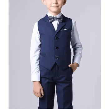 Модная детская одежда для мальчиков Темно-синий вырез на лацкане, Однобортный жилет, Повседневный формальный свадебный смокинг, Приталенный костюм для мальчика, 2 шт.