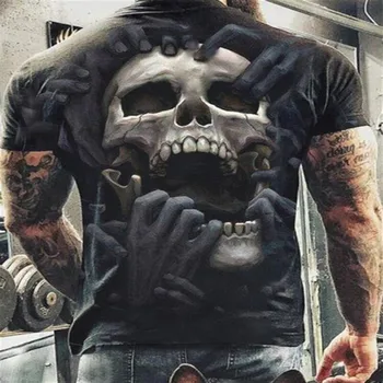 Модная летняя мужская футболка с 3D-принтом ужасного черепа с круглым вырезом и коротким рукавом, повседневная дышащая Свободная трендовая уличная одежда
