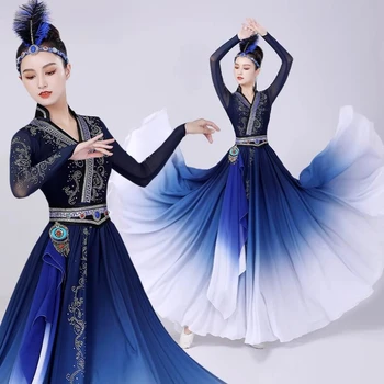 Монгольский танцевальный костюм, юбка с большими свингами, Винтажное платье в национальном стиле, Тибетская одежда для выступлений, профессиональная одежда для занятий