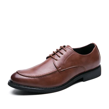 Мужская повседневная обувь на толстой подошве, нескользящая повседневная мужская кожаная обувь, черная дышащая деловая мужская обувь большого размера
