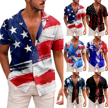Мужская повседневная пляжная рубашка с принтом в честь Дня независимости США, летние Модные Элегантные рубашки и блузки