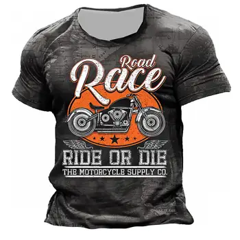 Мужская футболка в стиле ретро с водителем мотоцикла, рубашка с короткими рукавами с 3D принтом, уличные гонки, модная летняя одежда в стиле хип-хоп оверсайз