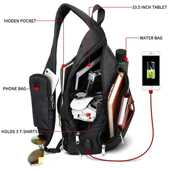 Мужские И женские сумки через плечо с USB-зарядкой, сумка через плечо, противоугонная нагрудная сумка для мобильного телефона Ipad большой емкости 10,5 