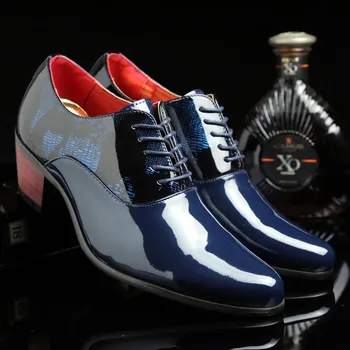 Мужские модельные туфли Кожаные Синие Мужские Модельные туфли С Острым носком Классические Лоферы Модные Мужские Туфли На Высоком Каблуке Новые Zapatos Hombre