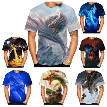 Мужские новые модные крутые футболки с 3D принтом дракона, мужские женские повседневные футболки с животными