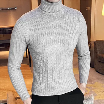 Мужские свитера с высоким воротом, Пуловеры 2023, Новый Модный Вязаный свитер, Зимний мужской Пуловер, Повседневная однотонная мужская одежда