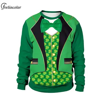 Мужские спортивные костюмы на День Святого Патрика, зеленый пуловер, необычная униформа, графические толстовки, уличная осенняя мужская одежда