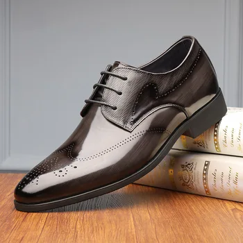Мужские туфли-броги в стиле ретро, оксфорды с острым носком на шнуровке, кожаные туфли в формальном стиле для свадьбы, вечеринки, офиса, деловой обуви
