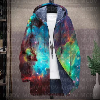 Мужское плюшевое толстое пальто с длинными рукавами, кардиган, пальто с капюшоном из флиса Galaxy 3D, толстая теплая куртка Унисекс
