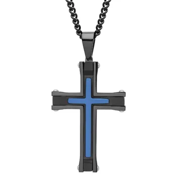 Мужское черно-синее ожерелье с крестом из нержавеющей стали