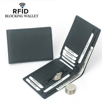 Мужской кошелек из натуральной кожи с блокировкой RFID, Держатели кредитных карт, карман для монет, короткий кошелек деловых мужчин, высококачественные подарочные кошельки