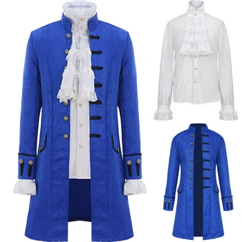 Мужской тренч в готическом стиле / рубашка в стиле стимпанк, винтажное пальто принца, куртка средневекового Возрождения, Викторианский Эдвардианский костюм для косплея