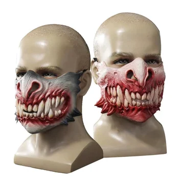 Мутация зомби Ужасов Большие зубы Латексная маска на половину лица Аниме Косплей Костюм Хэллоуин Маски Реквизит для вечеринки для взрослых
