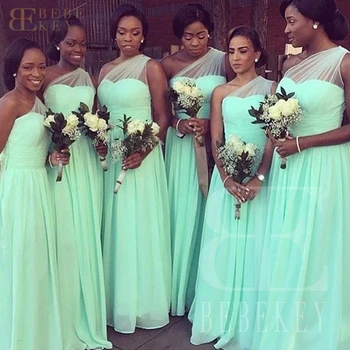 Мятно-зеленые тюлевые свадебные платья для гостей, халат для подружек невесты, свадебное платье трапециевидной формы на одно плечо, вечерние элегантные платья