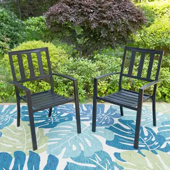 Набор MF Studio из 2 обеденных стульев для патио на открытом воздухе, металлические складываемые стулья для бистро для сада, заднего двора, вес 300 фунтов, черный