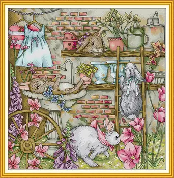 Набор для вышивания крестиком Joy Sunday с предварительной печатью Easy Pattern Aida, набор для вышивания из тисненой ткани-Rabbit's Garden