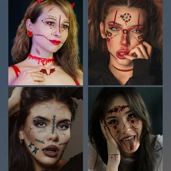 Наклейки с татуировкой кровавой раны на Хэллоуин, имитирующие шрам, наклейки с татуировкой ужаса, временные водонепроницаемые наклейки для лица, декор для вечеринки Сделай сам