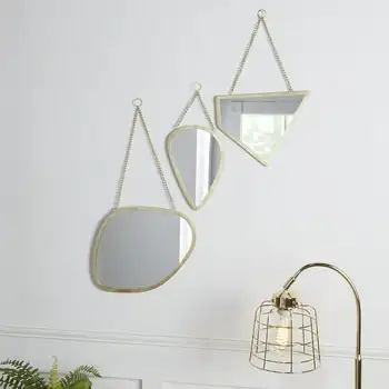 Настенный декор из 3 предметов, набор зеркал с геометрическим золотым креплением на стену