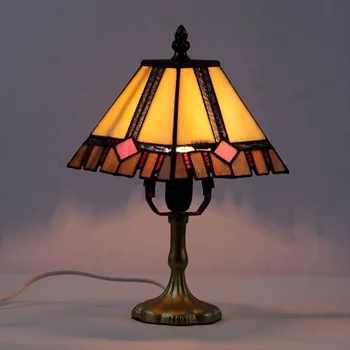 Настольная лампа LongHuiJing Mini с квадратным витражным абажуром ручной работы, настольные лампы в стиле Тиффани