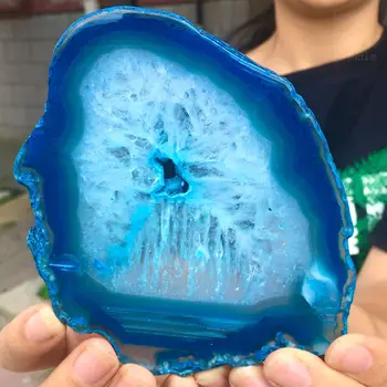 Натуральный Голубой Агат Кусочек кварцевого кристалла Образец минерала Лечение Рейки Домашнее Размагничивание Декоративная Медитация Ge