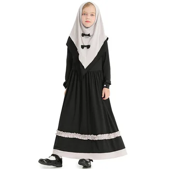 Национальный костюм для девочек из 2 предметов, длинный халат, шарф, костюм для девочек, длинное платье с длинным рукавом