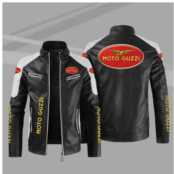 Новая мужская зимняя куртка из искусственной кожи с логотипом moto guzzi, модная мотоциклетная куртка на молнии с длинным рукавом, Верхняя одежда, согревающее мужское пальто