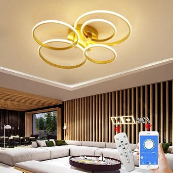 Новая современная светодиодная люстра для гостиной, спальни, кабинета, Золотого цвета, внутреннее освещение, Потолочные люстры, светильник AC90-260V