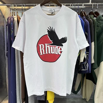 Новая футболка Dove Of Peace Rhude для мужчин и женщин, футболка с изображением Красного Солнца, абрикосово-белая футболка с биркой