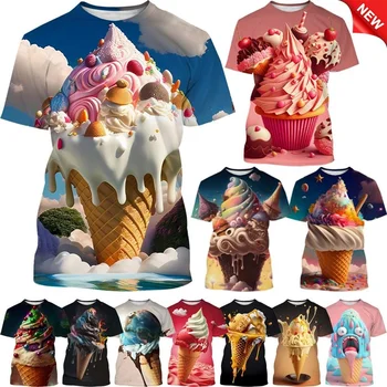 Новая футболка с 3D-принтом для мороженого, Модные повседневные топы для мужчин и женщин с круглым вырезом и коротким рукавом