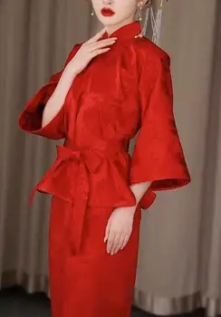 Новое летнее платье для помолвки с красной тонкой юбкой в китайском стиле для женщин