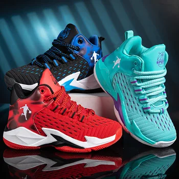 Новые детские баскетбольные кроссовки Спортивная обувь для мальчиков с высоким берцем Сетчатая дышащая футбольная обувь для мальчиков Детская спортивная обувь