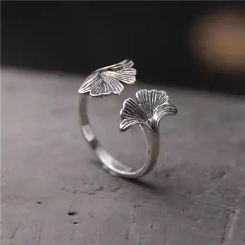 Новые женские модные кольца в стиле ретро с посеребренным листом гинкго, Изысканные Популярные открывающие кольца TYB323
