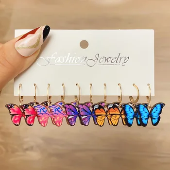 Новые красочные подвески с бабочками, Милые серьги для женщин, модные милые Геометрические висячие серьги для девочек, Корейские винтажные украшения