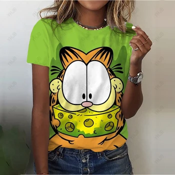 Новые модные женские футболки Street Garfield Cat с 3D абстрактным рисунком Hello Kitty, повседневные Свободные топы с круглым вырезом и коротким рукавом, Летние