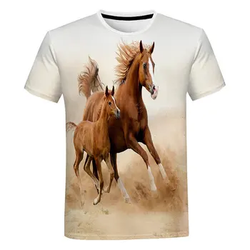 Новые модные мужские топы в стиле харадзюку, футболки, летние футболки с изображением 3D лошади с коротким рукавом, ткань Оверсайз