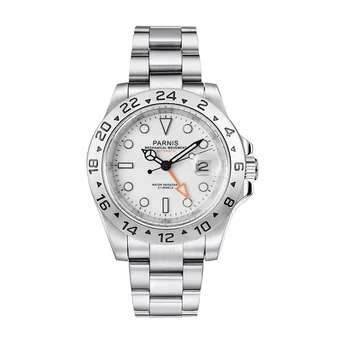Новые модные мужские часы Parnis с серебряным корпусом 40 мм, механические автоматические сапфирово-оранжевые часы GMT, светящиеся спортивные наручные часы reloj hombre