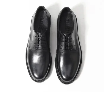 Новые мужские модельные кожаные туфли, высокие классические удобные деловые туфли на шнуровке с круглым носком, модные черные повседневные свадебные туфли