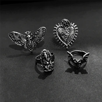 Новые ретро-кольца с изображением моли и насекомых для женщин с преувеличенными драгоценными камнями в стиле панк, Винтажные Каменные подарки, Ювелирные изделия, Регулируемые кольца
