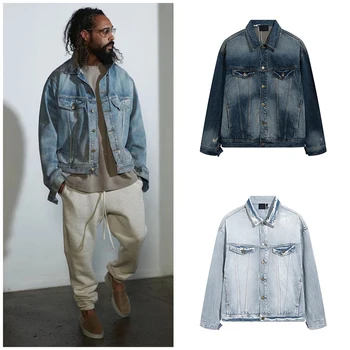 Новый бренд Essentials Джинсовая куртка Мужская Женская в стиле хип-хоп, Модная уличная одежда, Шестая коллекция, Свободная джинсовая куртка, выстиранное пальто, мужская