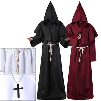 Новый костюм Волшебника, костюм для косплея на Хэллоуин, Средневековая мантия с капюшоном, одеяние монаха, костюм священника, Древняя одежда, христианский костюм