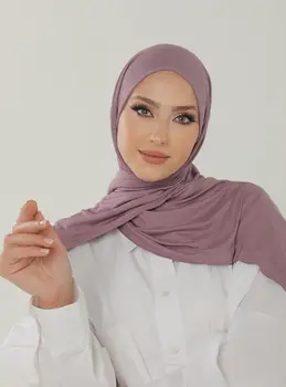 Новый модальный шарф-хиджаб из хлопчатобумажного джерси, Длинная мусульманская шаль, Однотонный мягкий тюрбан, повязки на голову для женщин, Африканская повязка на голову