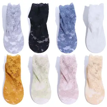 Носки до щиколотки С тонкими оборками, летние женские носки с полым цветком, сетчатые носки, женские чулочно-носочные изделия, кружевные носки