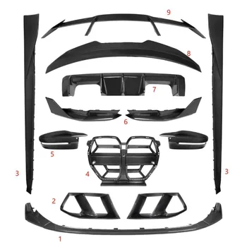Обвес из сухого углеродного волокна MP Style для BMW G80 M3 2021 2022, Крышка зеркала для передней губы, Решетка радиатора, Боковая юбка, Диффузор, Спойлер
