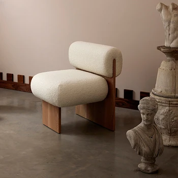 Обеденные стулья из массива дерева в скандинавском стиле, домашний бархатный диван-кресло из ягненка, Современный дизайнерский стул для отдыха со спинкой, ленивый диван-кресло для гостиной
