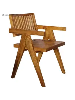 Обеденный стул со спинкой из старого вяза, ретро минималистичный стул для отдыха wabi-sabi wind, полностью из массива дерева с креслом, бревенчатый домашний стул