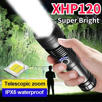 Обновите перезаряжаемый светодиодный фонарик высокой мощности CREE XHP120, фонари из алюминиевого сплава, тактический фонарь для кемпинга в чрезвычайных ситуациях