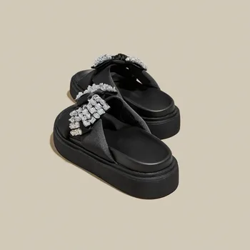 Обувь, низкие тапочки, Мягкие летние сабо с узлом-бабочкой, женские блестящие шлепанцы на платформе, Pantofle Comfort Beach Jelly 2023 Crystal Rome