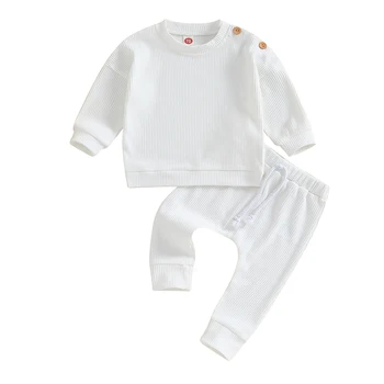 Одежда Для новорожденных девочек и мальчиков, однотонный вязаный свитер в рубчик, топы, комплект брюк, осенне-зимняя одежда для малышей от 0 до 3 лет