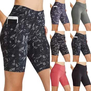 Однотонные штаны для йоги с карманом, женские спортивные шорты для бега в тренажерном зале, шорты для фитнеса, Короткие колготки для тренировок Famale Женские Штаны